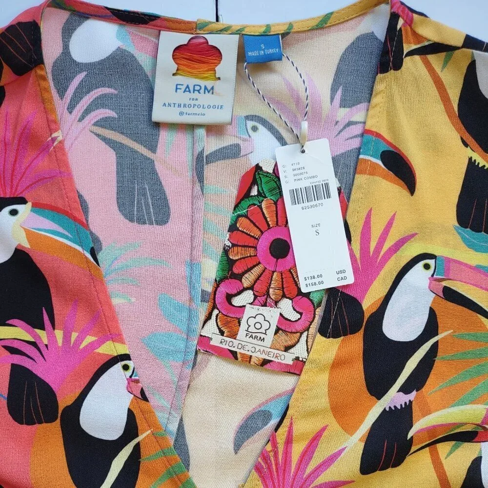 NWT FARM Rio Tropical Toucan Rainbow Chic Feminine Wrap Blouse Size Small - Picture 8 of 10